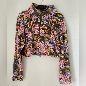 Cropped Floral 1/4 Zip Fleece Jacket